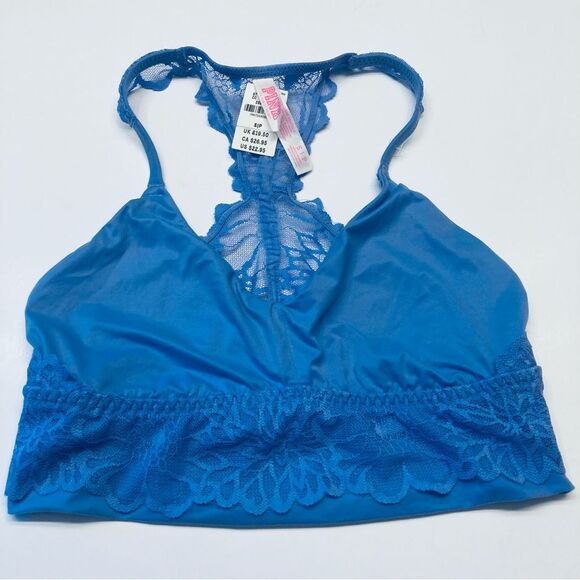 Victoria's Secret Pink Lace Bralette Bra Racerback Unlined Size‎ Small Blue NEW - Picture 5 of 10